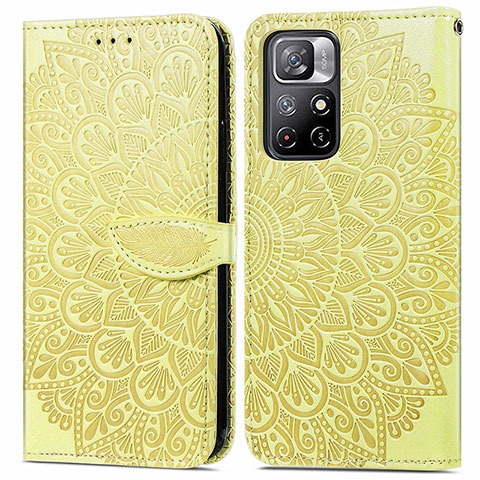 Custodia Portafoglio In Pelle Fantasia Modello Cover con Supporto S04D per Xiaomi Poco M4 Pro 5G Giallo