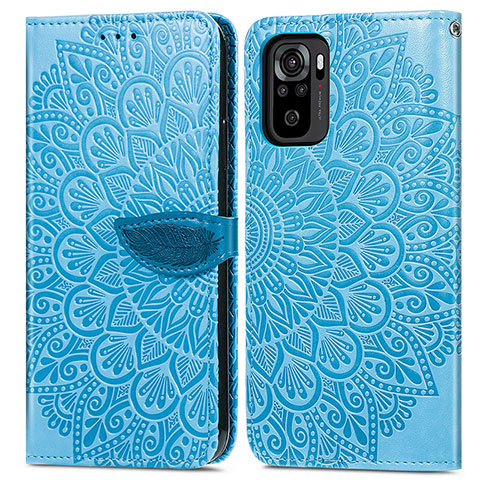 Custodia Portafoglio In Pelle Fantasia Modello Cover con Supporto S04D per Xiaomi Poco M5S Blu