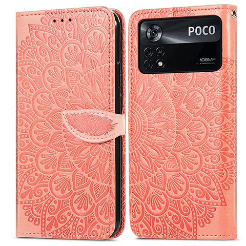 Custodia Portafoglio In Pelle Fantasia Modello Cover con Supporto S04D per Xiaomi Poco X4 Pro 5G Arancione