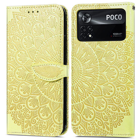 Custodia Portafoglio In Pelle Fantasia Modello Cover con Supporto S04D per Xiaomi Poco X4 Pro 5G Giallo