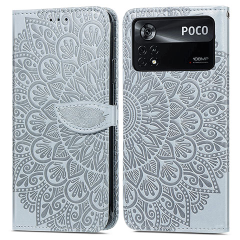 Custodia Portafoglio In Pelle Fantasia Modello Cover con Supporto S04D per Xiaomi Poco X4 Pro 5G Grigio