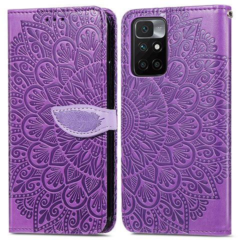 Custodia Portafoglio In Pelle Fantasia Modello Cover con Supporto S04D per Xiaomi Redmi 10 4G Viola