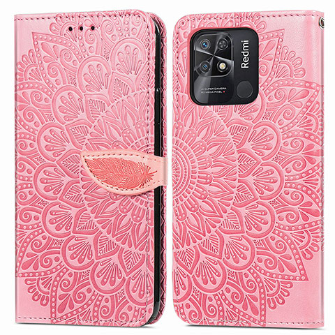 Custodia Portafoglio In Pelle Fantasia Modello Cover con Supporto S04D per Xiaomi Redmi 10 India Oro Rosa