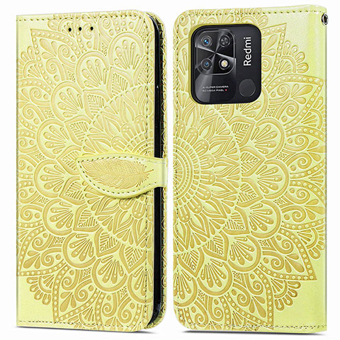 Custodia Portafoglio In Pelle Fantasia Modello Cover con Supporto S04D per Xiaomi Redmi 10 Power Giallo