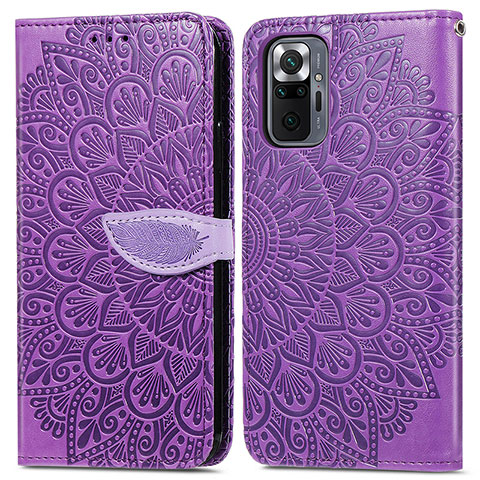 Custodia Portafoglio In Pelle Fantasia Modello Cover con Supporto S04D per Xiaomi Redmi Note 10 Pro 4G Viola