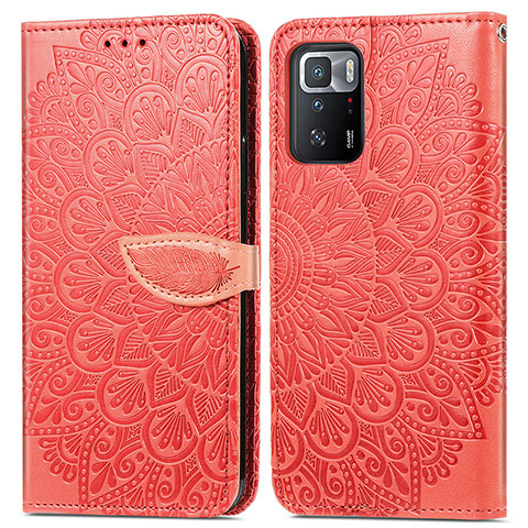 Custodia Portafoglio In Pelle Fantasia Modello Cover con Supporto S04D per Xiaomi Redmi Note 10 Pro 5G Rosso