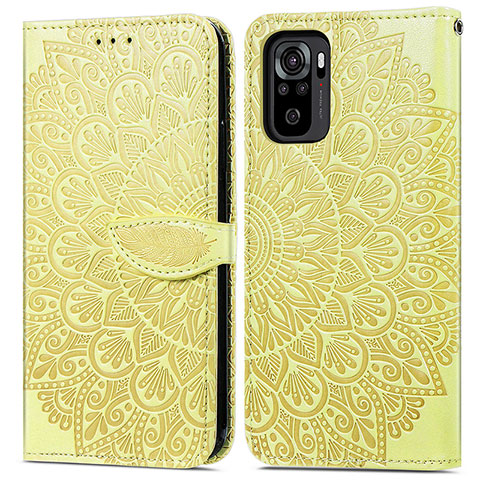 Custodia Portafoglio In Pelle Fantasia Modello Cover con Supporto S04D per Xiaomi Redmi Note 10S 4G Giallo