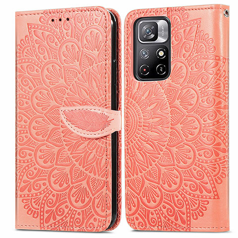 Custodia Portafoglio In Pelle Fantasia Modello Cover con Supporto S04D per Xiaomi Redmi Note 11S 5G Arancione