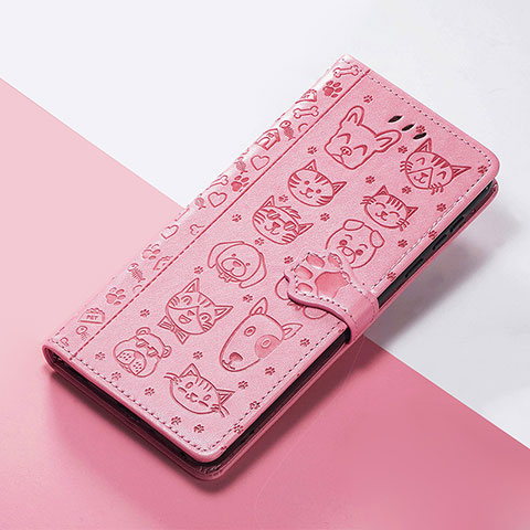 Custodia Portafoglio In Pelle Fantasia Modello Cover con Supporto S05D per Google Pixel 5 Rosa