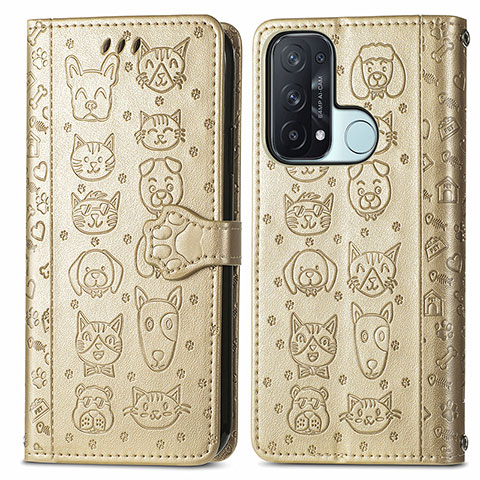 Custodia Portafoglio In Pelle Fantasia Modello Cover con Supporto S05D per Oppo Reno5 A Oro