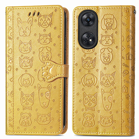 Custodia Portafoglio In Pelle Fantasia Modello Cover con Supporto S05D per Oppo Reno8 T 4G Giallo