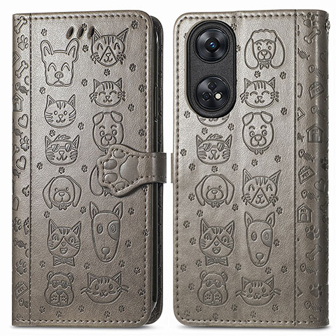 Custodia Portafoglio In Pelle Fantasia Modello Cover con Supporto S05D per Oppo Reno8 T 4G Grigio