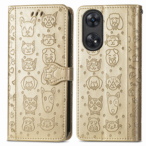 Custodia Portafoglio In Pelle Fantasia Modello Cover con Supporto S05D per Oppo Reno8 T 4G Oro