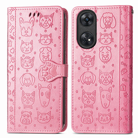 Custodia Portafoglio In Pelle Fantasia Modello Cover con Supporto S05D per Oppo Reno8 T 4G Rosa