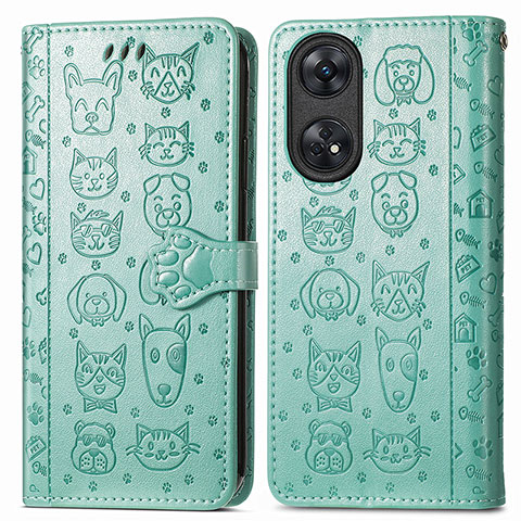 Custodia Portafoglio In Pelle Fantasia Modello Cover con Supporto S05D per Oppo Reno8 T 4G Verde