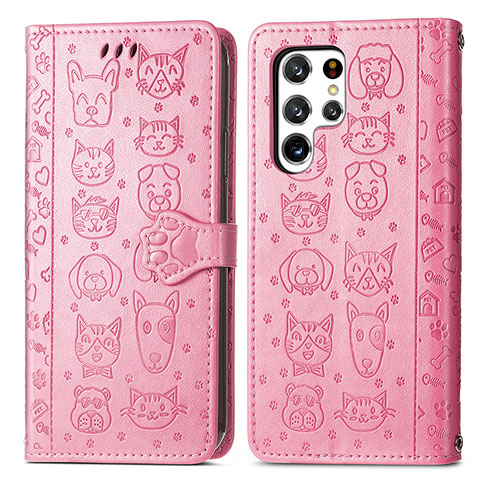 Custodia Portafoglio In Pelle Fantasia Modello Cover con Supporto S05D per Samsung Galaxy S21 Ultra 5G Oro Rosa