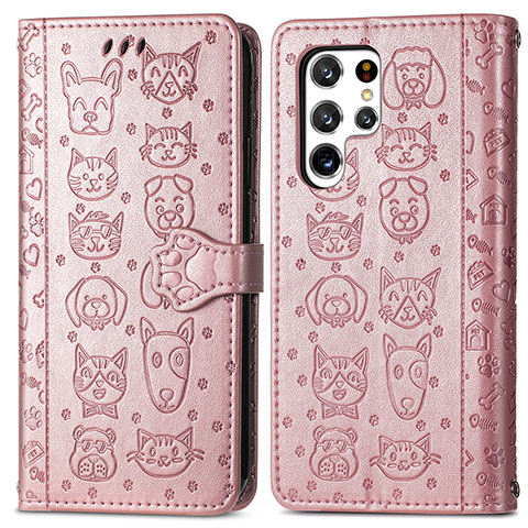 Custodia Portafoglio In Pelle Fantasia Modello Cover con Supporto S05D per Samsung Galaxy S21 Ultra 5G Rosa