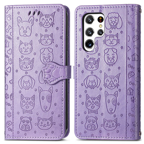 Custodia Portafoglio In Pelle Fantasia Modello Cover con Supporto S05D per Samsung Galaxy S21 Ultra 5G Viola