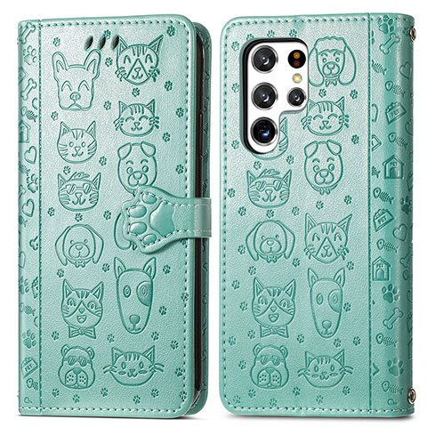 Custodia Portafoglio In Pelle Fantasia Modello Cover con Supporto S05D per Samsung Galaxy S22 Ultra 5G Verde