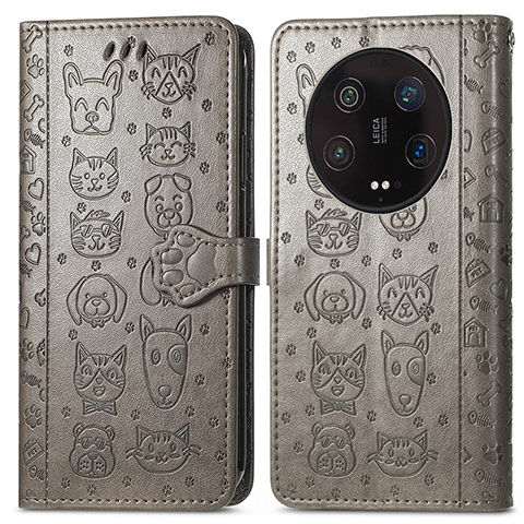 Custodia Portafoglio In Pelle Fantasia Modello Cover con Supporto S05D per Xiaomi Mi 13 Ultra 5G Grigio