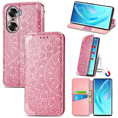 Custodia Portafoglio In Pelle Fantasia Modello Cover con Supporto S07D per Huawei Honor 60 5G Oro Rosa