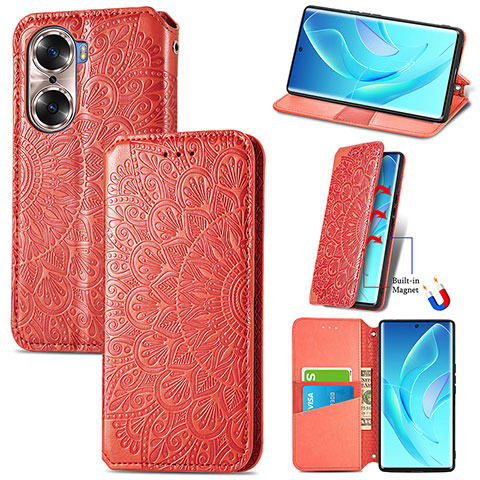 Custodia Portafoglio In Pelle Fantasia Modello Cover con Supporto S07D per Huawei Honor 60 5G Rosso