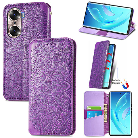 Custodia Portafoglio In Pelle Fantasia Modello Cover con Supporto S07D per Huawei Honor 60 5G Viola