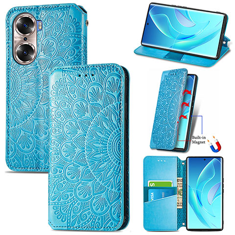 Custodia Portafoglio In Pelle Fantasia Modello Cover con Supporto S07D per Huawei Honor 60 Pro 5G Blu