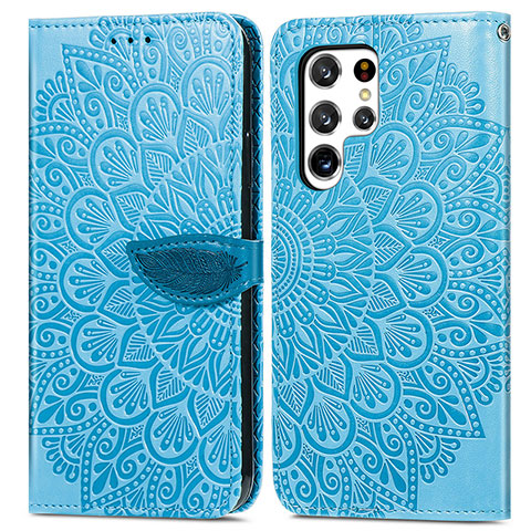 Custodia Portafoglio In Pelle Fantasia Modello Cover con Supporto S07D per Samsung Galaxy S21 Ultra 5G Blu