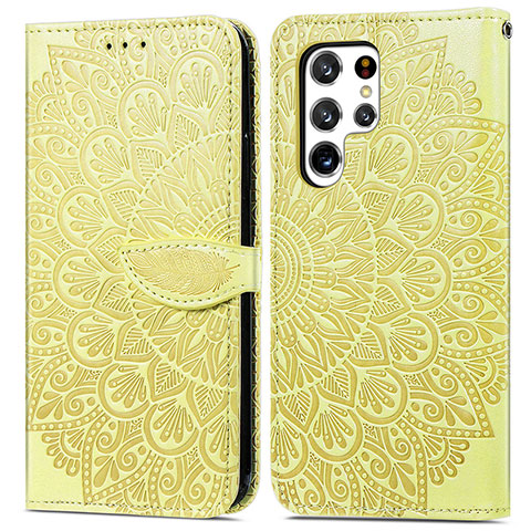 Custodia Portafoglio In Pelle Fantasia Modello Cover con Supporto S07D per Samsung Galaxy S21 Ultra 5G Giallo