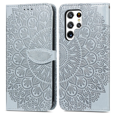 Custodia Portafoglio In Pelle Fantasia Modello Cover con Supporto S07D per Samsung Galaxy S21 Ultra 5G Grigio