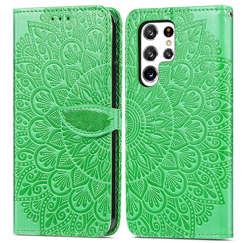 Custodia Portafoglio In Pelle Fantasia Modello Cover con Supporto S07D per Samsung Galaxy S21 Ultra 5G Verde