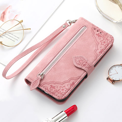 Custodia Portafoglio In Pelle Fantasia Modello Cover con Supporto S07D per Samsung Galaxy S22 Plus 5G Oro Rosa