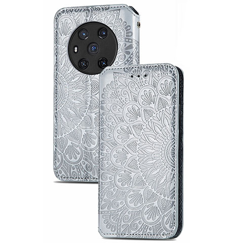 Custodia Portafoglio In Pelle Fantasia Modello Cover con Supporto S09D per Huawei Honor Magic3 5G Argento