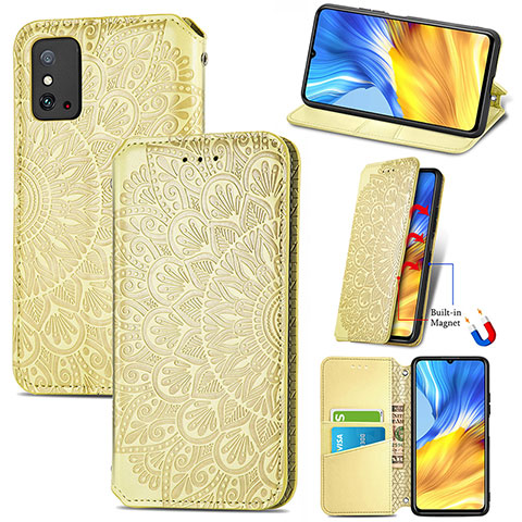 Custodia Portafoglio In Pelle Fantasia Modello Cover con Supporto S09D per Huawei Honor X10 Max 5G Oro