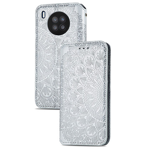 Custodia Portafoglio In Pelle Fantasia Modello Cover con Supporto S09D per Huawei Nova 8i Argento