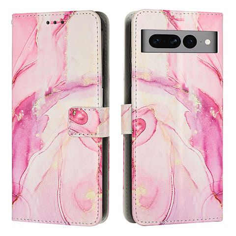 Custodia Portafoglio In Pelle Fantasia Modello Cover con Supporto Y01X per Google Pixel 7 Pro 5G Rosa