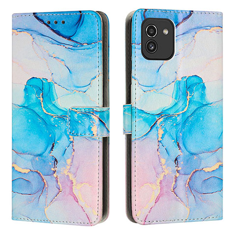 Custodia Portafoglio In Pelle Fantasia Modello Cover con Supporto Y01X per Samsung Galaxy A03 Cielo Blu