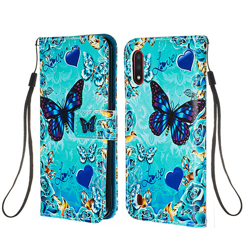 Custodia Portafoglio In Pelle Fantasia Modello Cover con Supporto Y02B per Samsung Galaxy A01 SM-A015 Cielo Blu