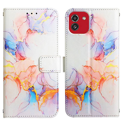 Custodia Portafoglio In Pelle Fantasia Modello Cover con Supporto Y02B per Samsung Galaxy A03 Blu