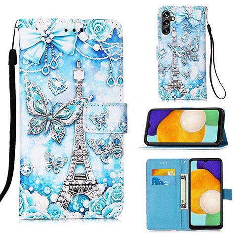 Custodia Portafoglio In Pelle Fantasia Modello Cover con Supporto Y02B per Samsung Galaxy A04s Azzurro