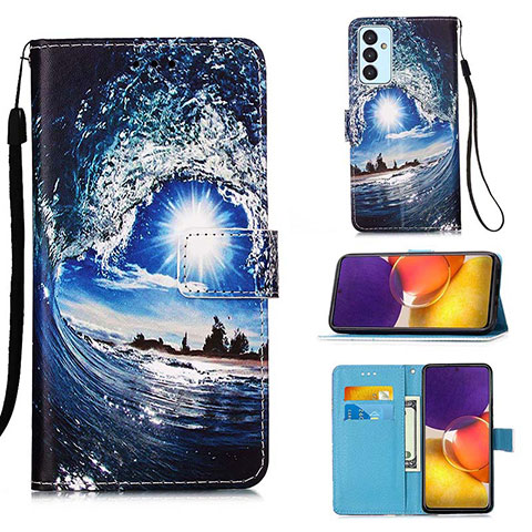 Custodia Portafoglio In Pelle Fantasia Modello Cover con Supporto Y02B per Samsung Galaxy A05s Blu Notte