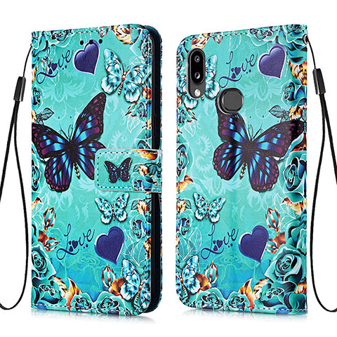 Custodia Portafoglio In Pelle Fantasia Modello Cover con Supporto Y02B per Samsung Galaxy A10s Cielo Blu