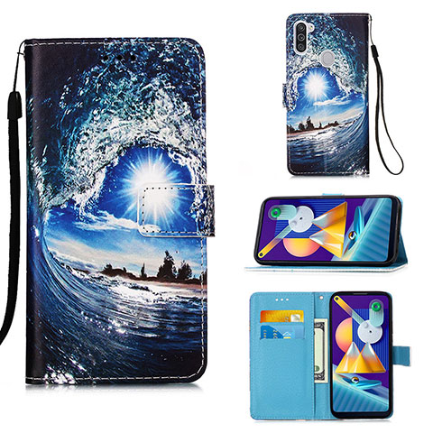 Custodia Portafoglio In Pelle Fantasia Modello Cover con Supporto Y02B per Samsung Galaxy A11 Blu Notte