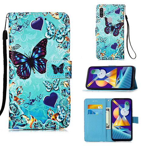 Custodia Portafoglio In Pelle Fantasia Modello Cover con Supporto Y02B per Samsung Galaxy A11 Cielo Blu