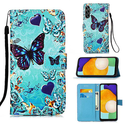 Custodia Portafoglio In Pelle Fantasia Modello Cover con Supporto Y02B per Samsung Galaxy A13 5G Cielo Blu