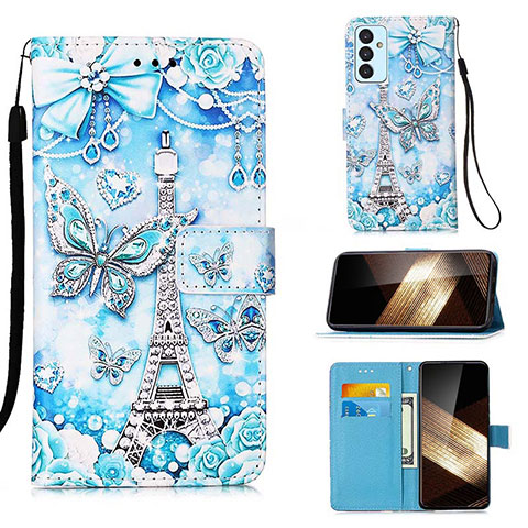 Custodia Portafoglio In Pelle Fantasia Modello Cover con Supporto Y02B per Samsung Galaxy A15 4G Azzurro