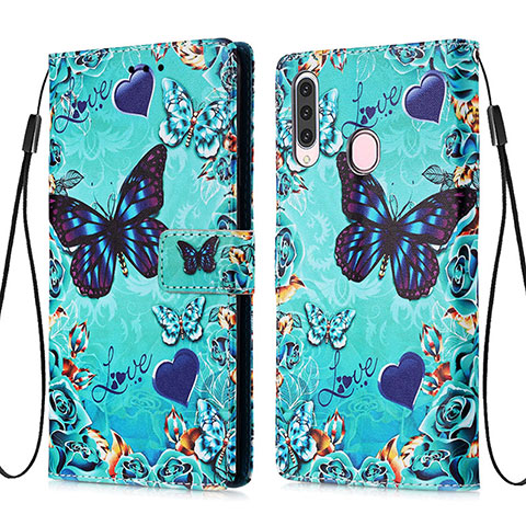 Custodia Portafoglio In Pelle Fantasia Modello Cover con Supporto Y02B per Samsung Galaxy A20s Cielo Blu