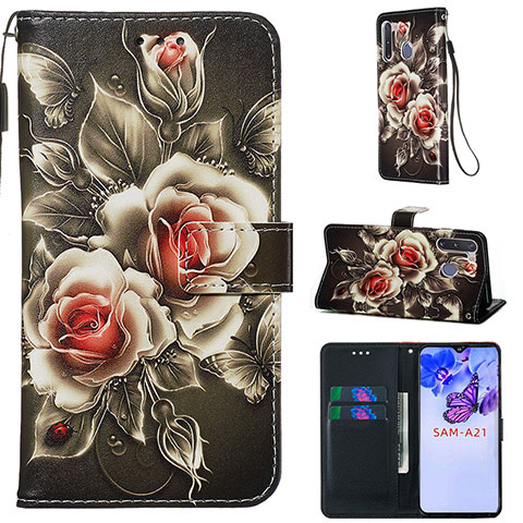 Custodia Portafoglio In Pelle Fantasia Modello Cover con Supporto Y02B per Samsung Galaxy A21 European Nero