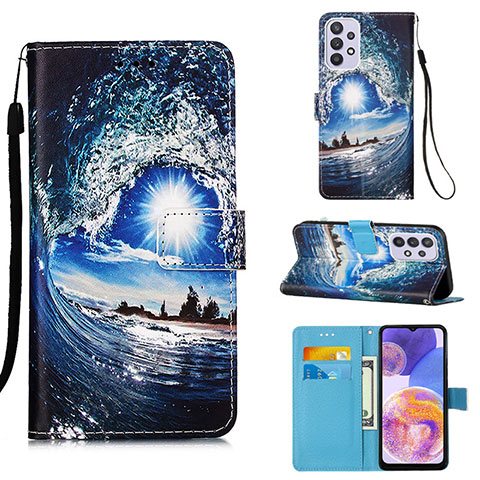 Custodia Portafoglio In Pelle Fantasia Modello Cover con Supporto Y02B per Samsung Galaxy A23 4G Blu Notte